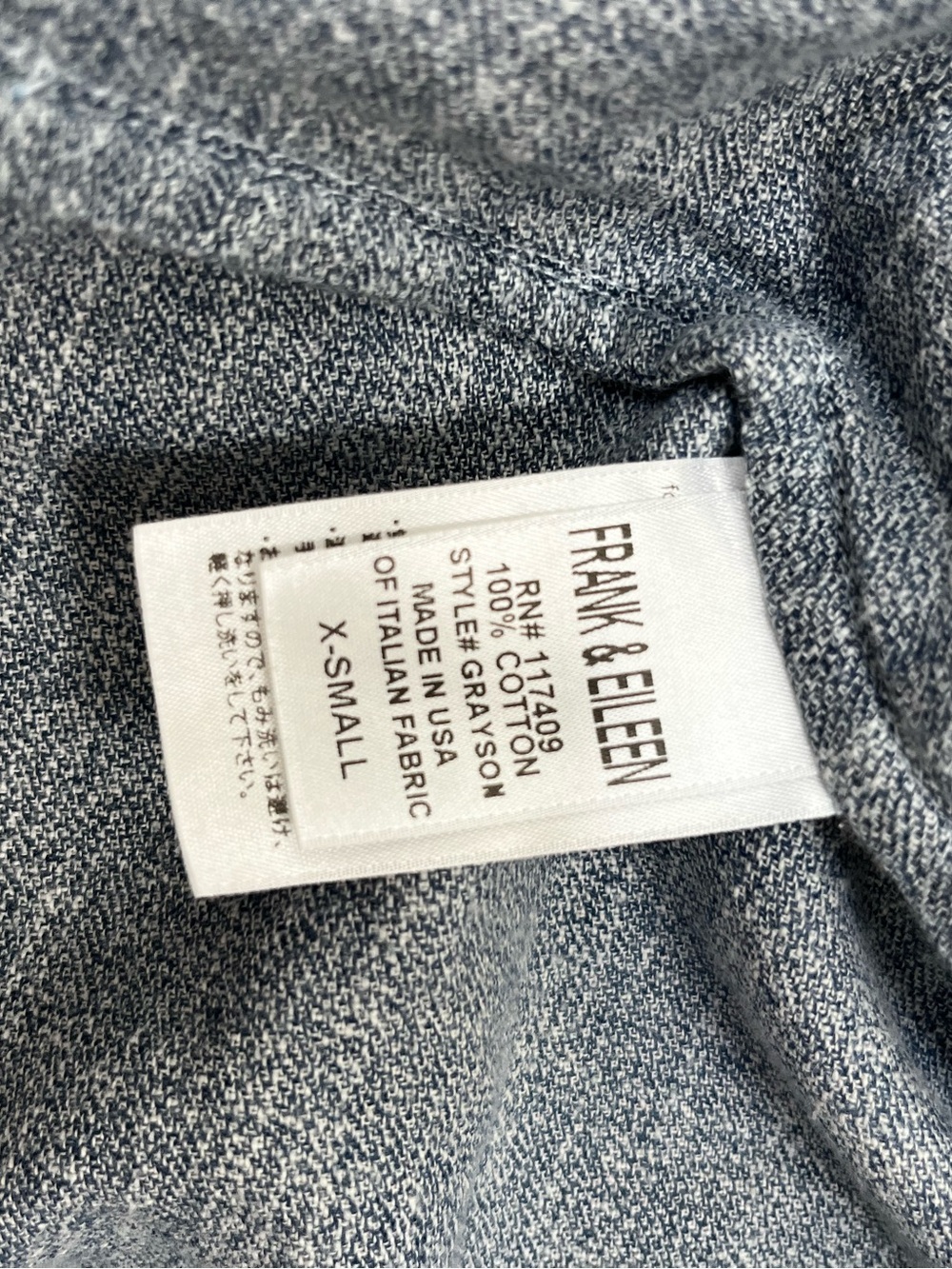 Frank & Eileen EILEEN Grayson Blue Italian Cotton Button Down coastal Shirt XS - Picture 9 of 9